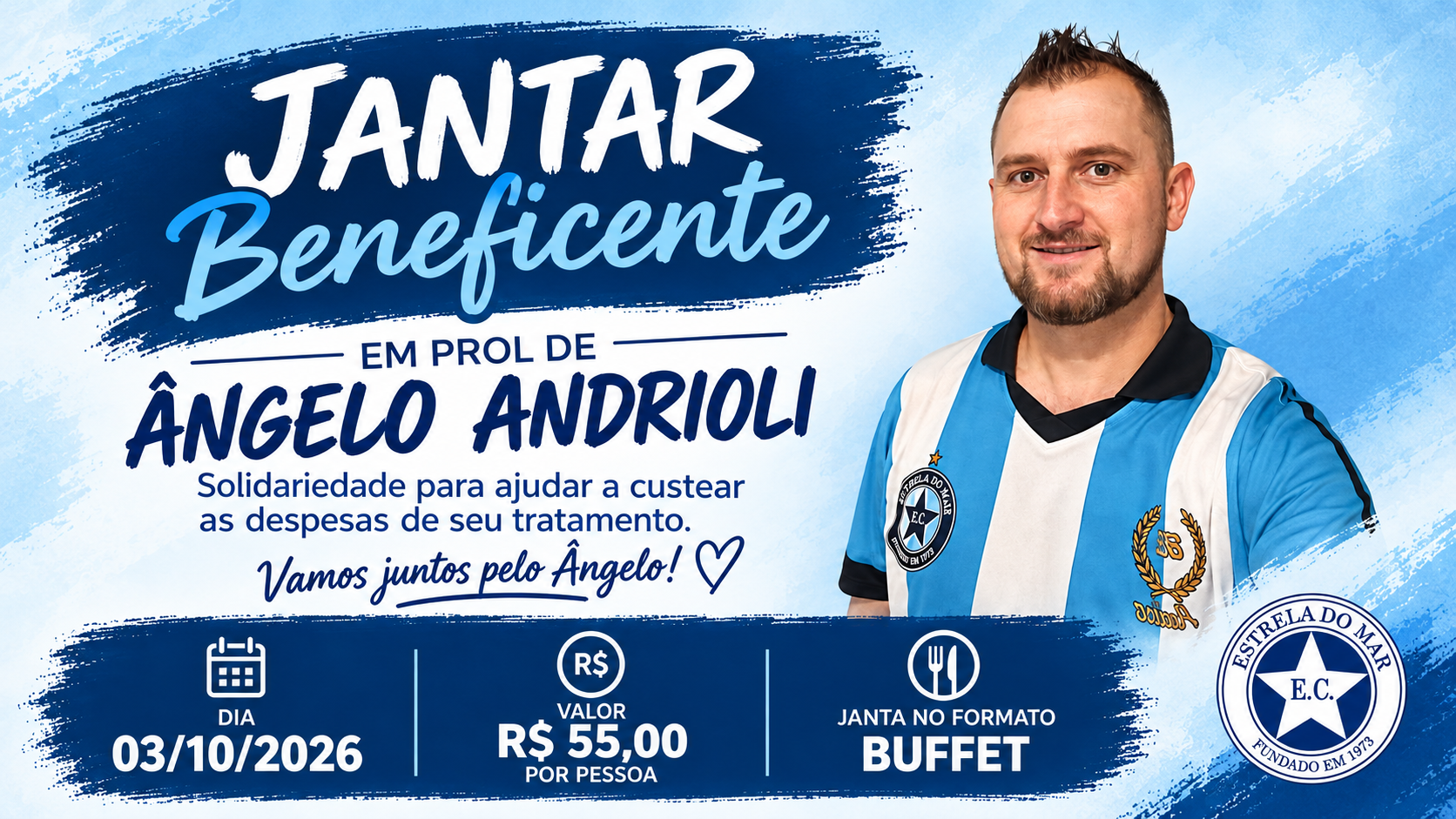 Jantar em apoio a Ângelo Andrioli será realizado em 3 de outubro